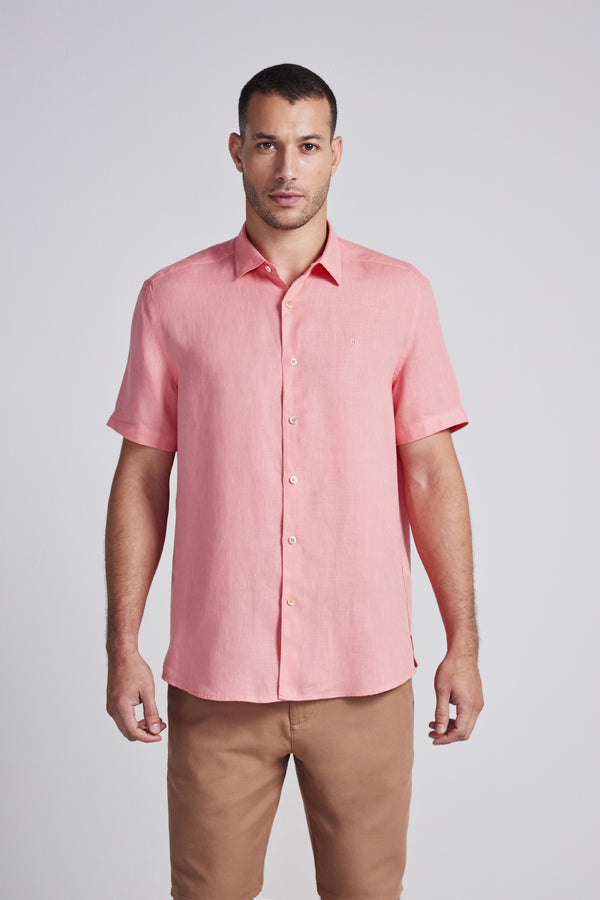 Camisa Manga Curta Lisa Linho Comfort - Rosa