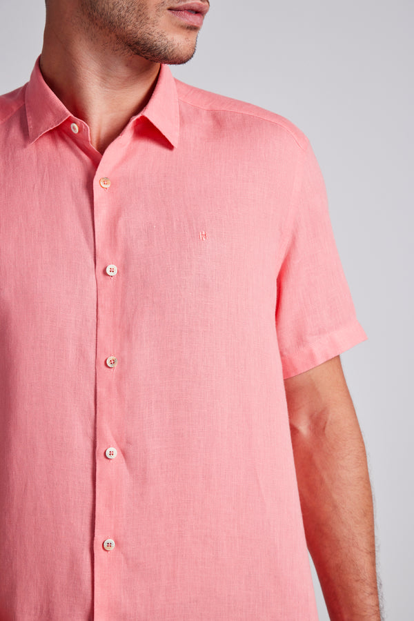 Camisa Manga Curta Lisa Linho Comfort - Rosa