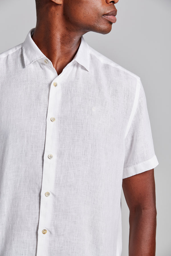 Camisa Manga Curta Lisa Linho Comfort - Branco
