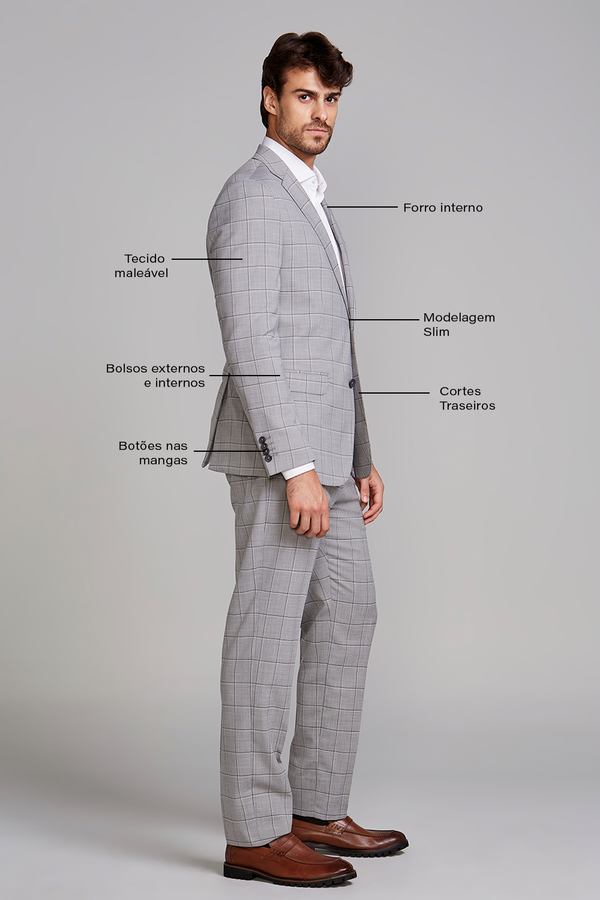 Terno Slim Fit PV Xadrez - Cinza