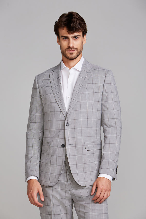 Terno Slim Fit PV Xadrez - Cinza