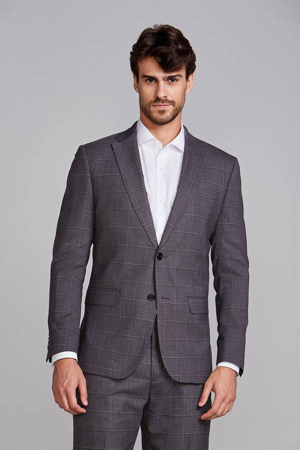 Terno Slim Fit PV Xadrez - Cinza