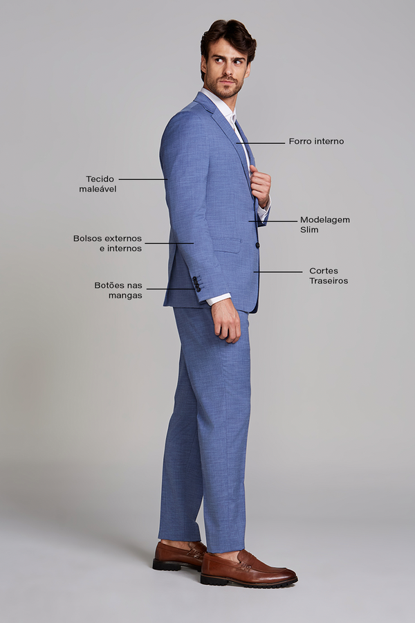 Terno Slim Fit PV Falso Liso - Azul