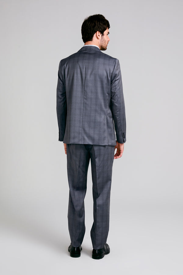 Terno Slim Fit Lã Xadrez - Azul