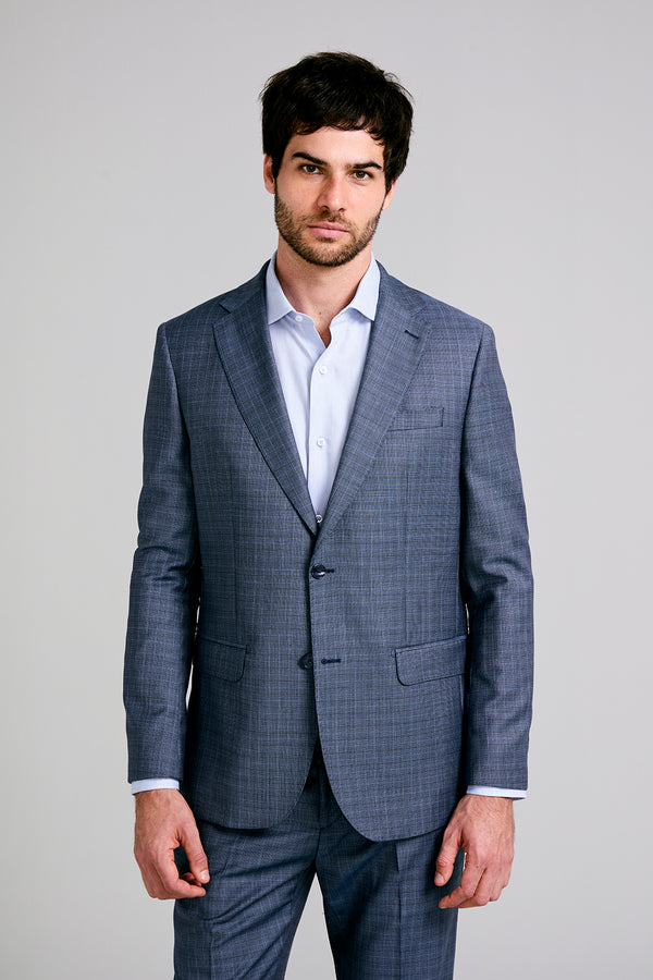 Terno Slim Fit Lã Xadrez - Azul