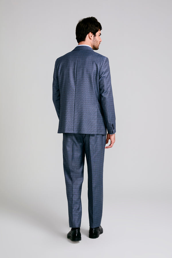 Terno Slim Fit Lã Xadrez - Azul