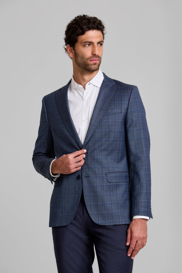 Blazer Slim fit Lã Super 120 Premium Xadrez - Azul