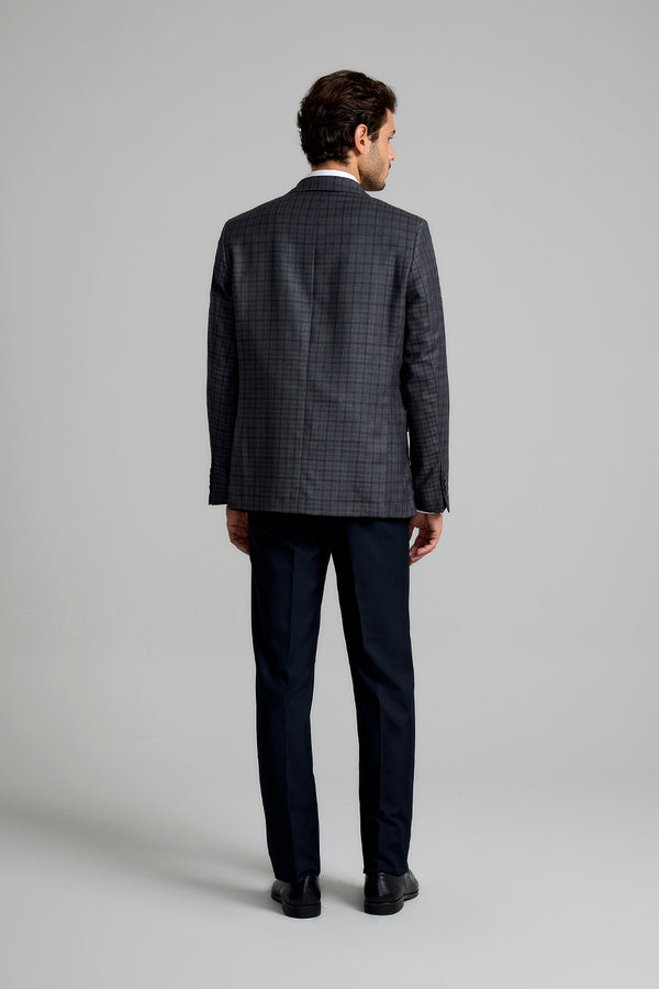 Blazer Slim fit Lã Super 120 Premium Xadrez - Cinza