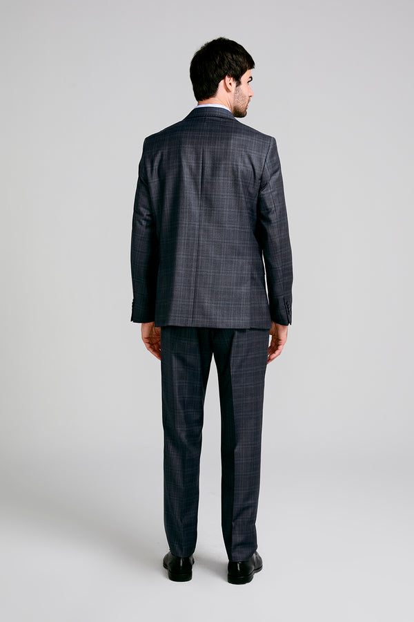 Terno Slim Fit Lã Xadrez - Azul Marinho