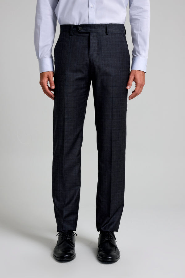 Calça Alfaiataria Lã Xadrez Slim fit - Cinza