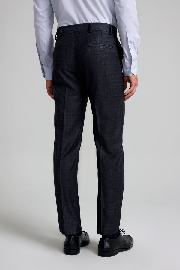 Calça Alfaiataria Lã Xadrez Slim fit - Cinza