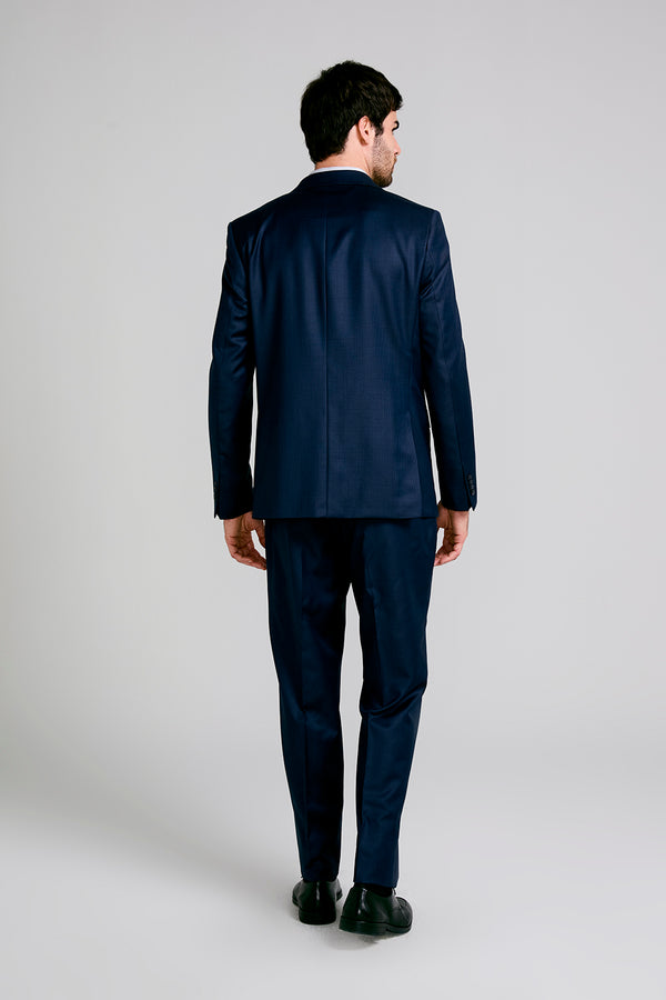 Terno Slim Fit Lã Xadrez - Azul Marinho