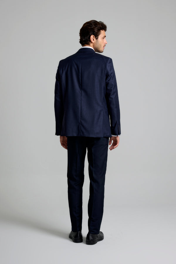 Blazer Slim Fit Lã Super 120 Premium La Pied de Poule - Azul Marinho