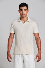 Camisa Polo Malha Canelada Slim Fit - Bege Areia