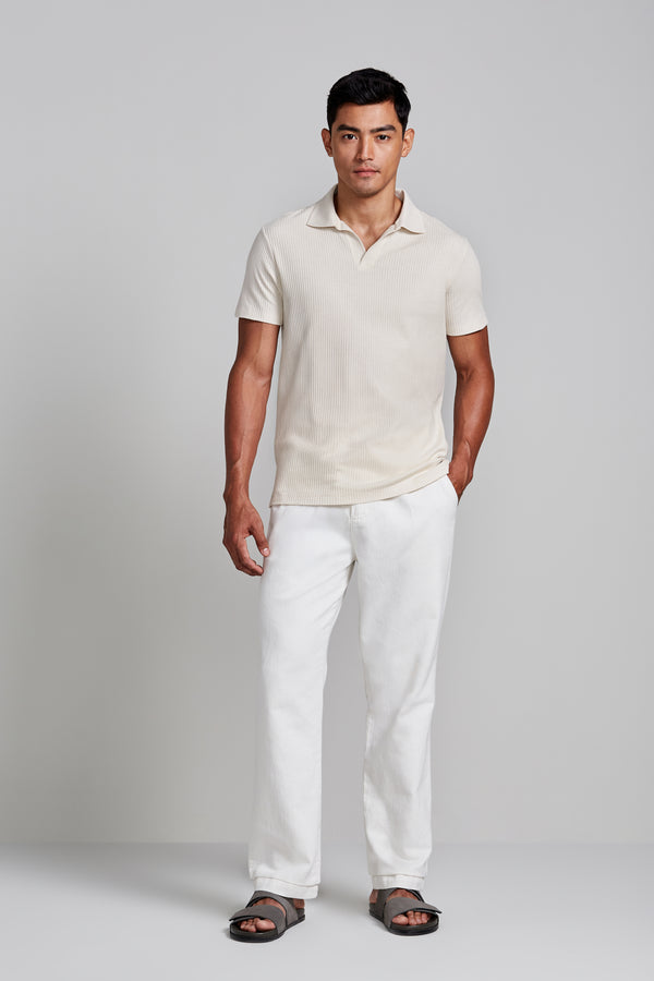 Camisa Polo Malha Canelada Slim Fit - Bege Areia