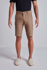 Bermuda Linen Blend Slim Fit - Marrom