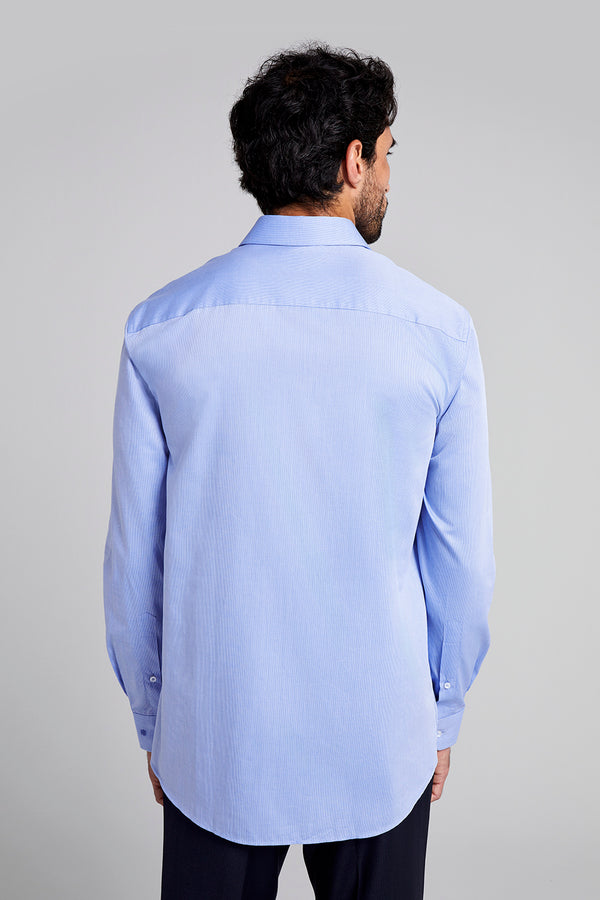 Camisa Social em Algodão Pima Slim Fit - Azul Medio