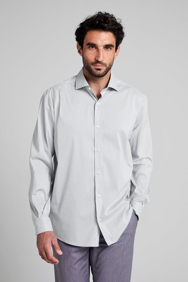 Camisa Social em Algodão Egípcio Listrada Slim Fit - Azul Claro