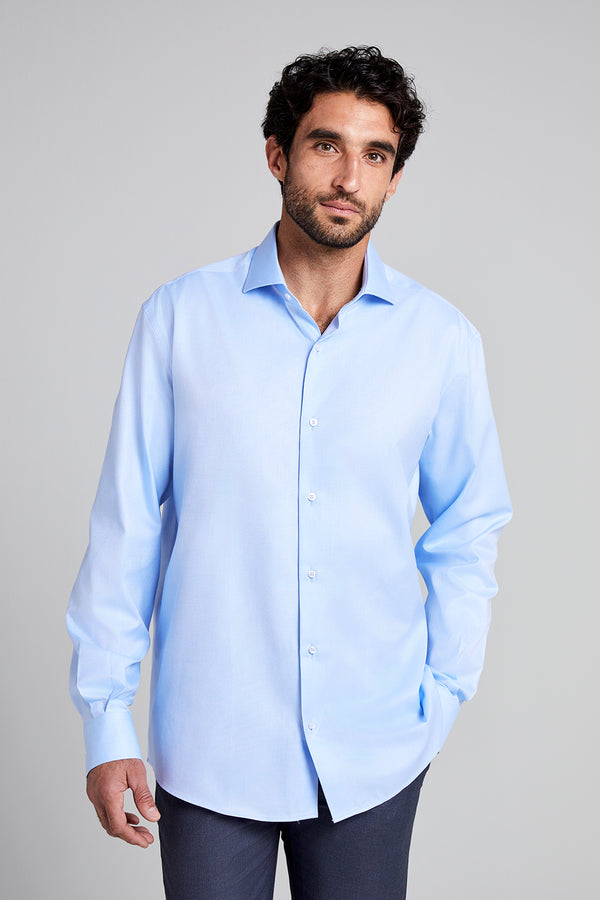 Camisa Social em Algodão Pima Lisa Comfort - Azul Claro
