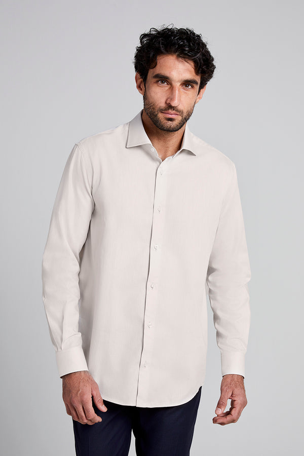 Camisa Social em Algodão Egípcio Lisa Slim Fit - Bege