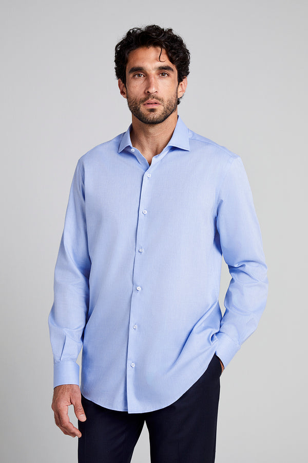 Camisa Social em Algodão Egípcio Lisa Slim Fit - Azul