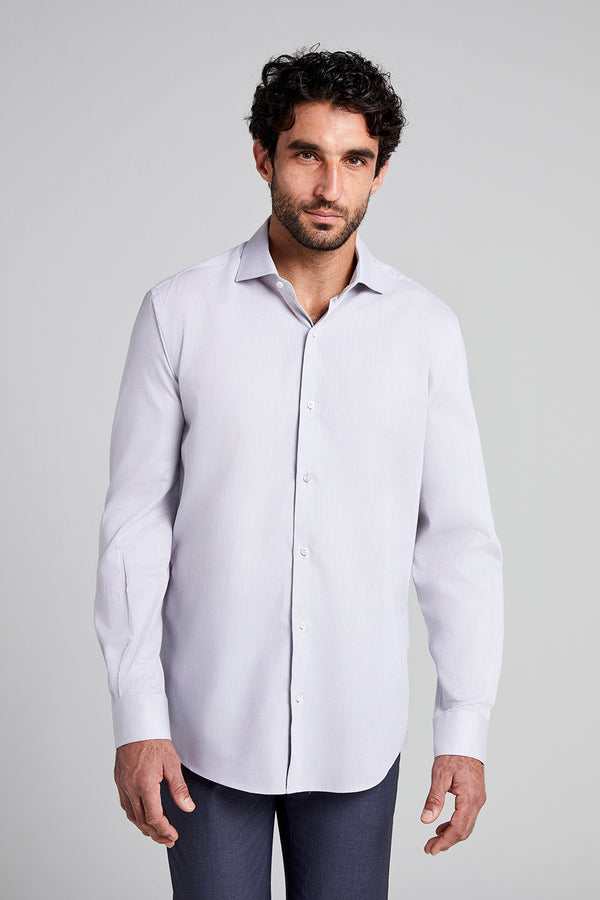 Camisa Social em Algodão Egípcio Lisa Slim Fit - Cinza