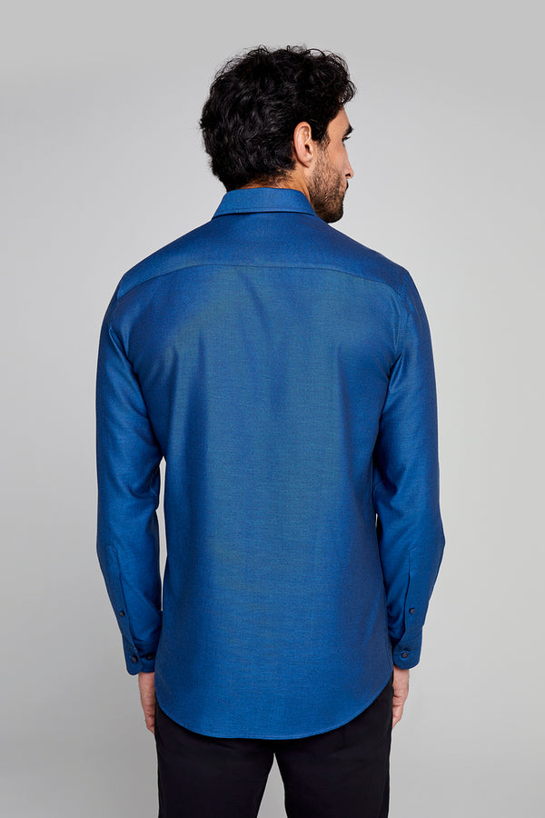 Camisa Lisa em Algodão Egípcio Slim Fit - Azul Marinho