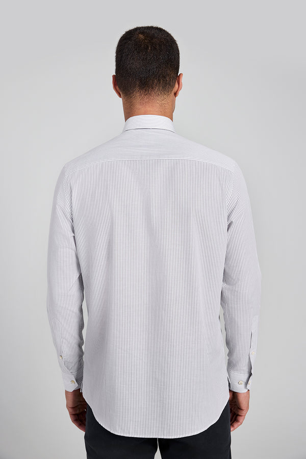 Camisa em Algodão Egípcio Listrada Slim Fit - Cinza