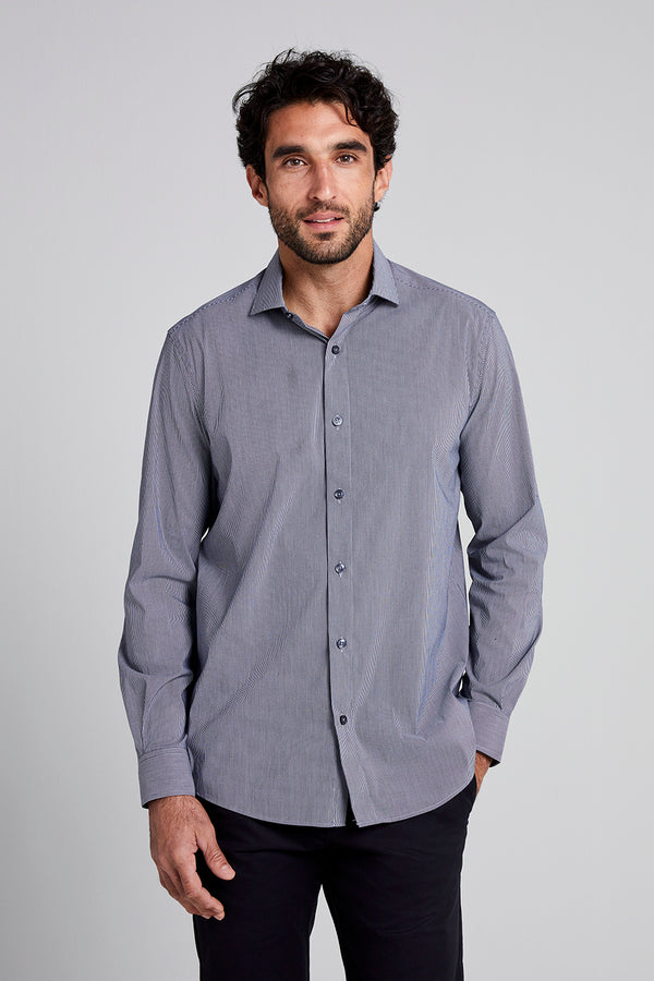 Camisa Listrada Slim Fit - Preto