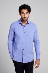 Camisa Listrada Slim Fit - Azul Medio