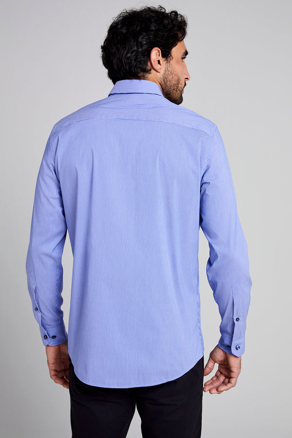 Camisa Listrada Slim Fit - Azul Medio