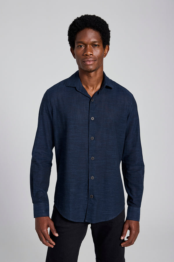 Camisa Linen Blend Slim Fit - Azul Marinho