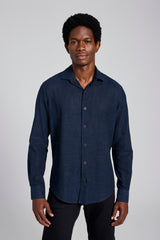 Camisa Linen Blend Slim Fit - Azul Marinho