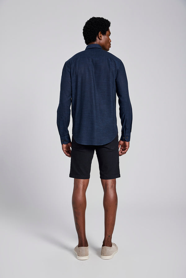 Camisa Linen Blend Slim Fit - Azul Marinho