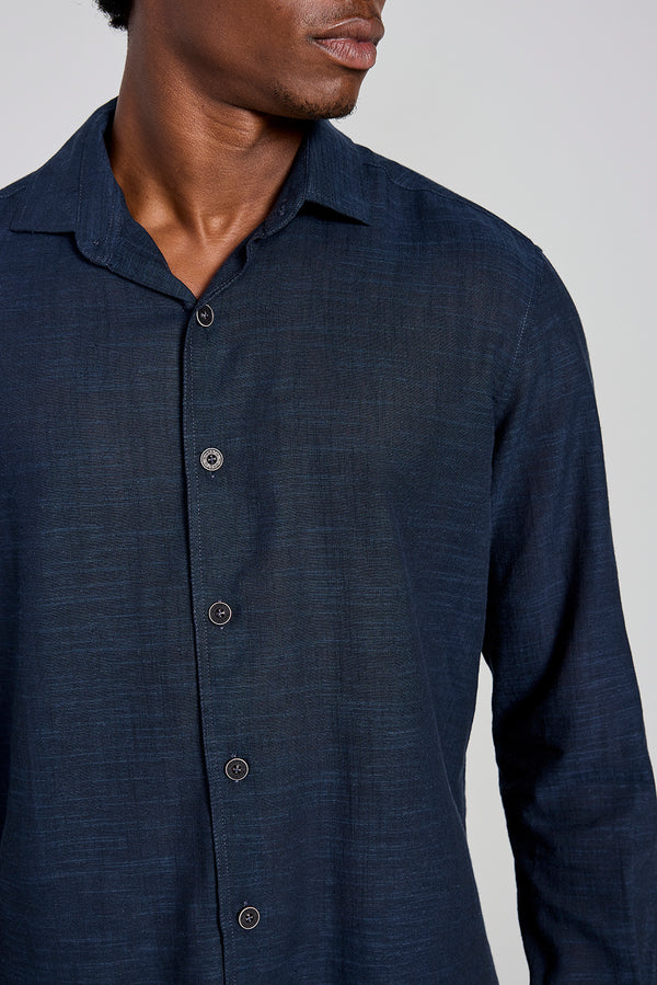Camisa Linen Blend Slim Fit - Azul Marinho