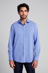 Camisa Social Listrada Slim Fit - Azul Medio