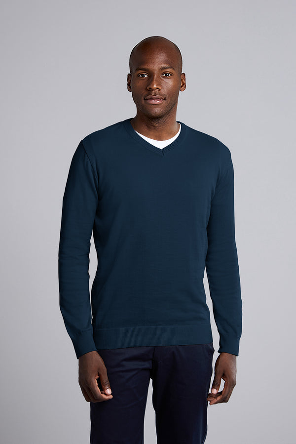 Tricot Gola V Slim Fit - Azul Marinho