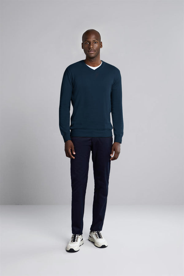 Tricot Gola V Slim Fit - Azul Marinho