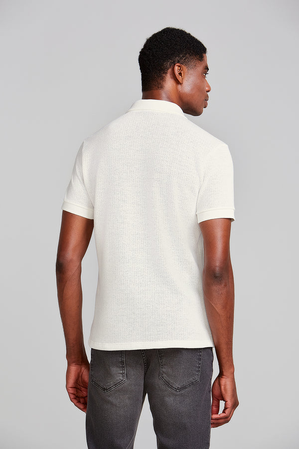 Camisa Polo Texturizada Slim Fit - Off White
