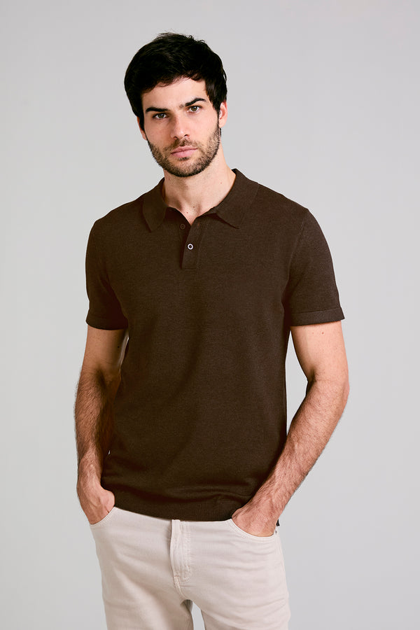 Camisa Polo Manga Curta Malha Slim Fit - Marrom