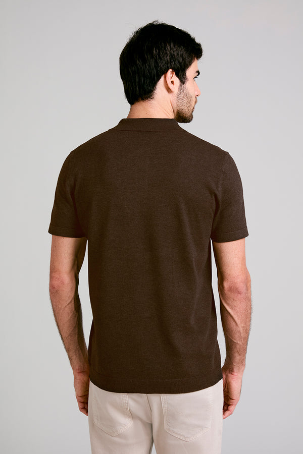 Camisa Polo Manga Curta Malha Slim Fit - Marrom