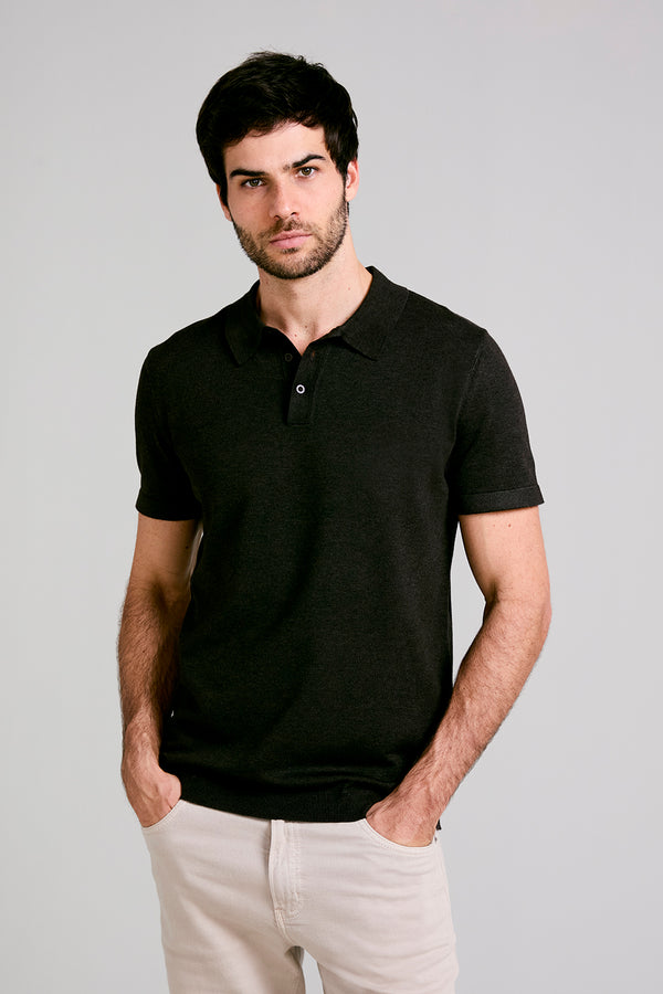 Camisa Polo Manga Curta Malha Slim Fit. - Cinza Grafite