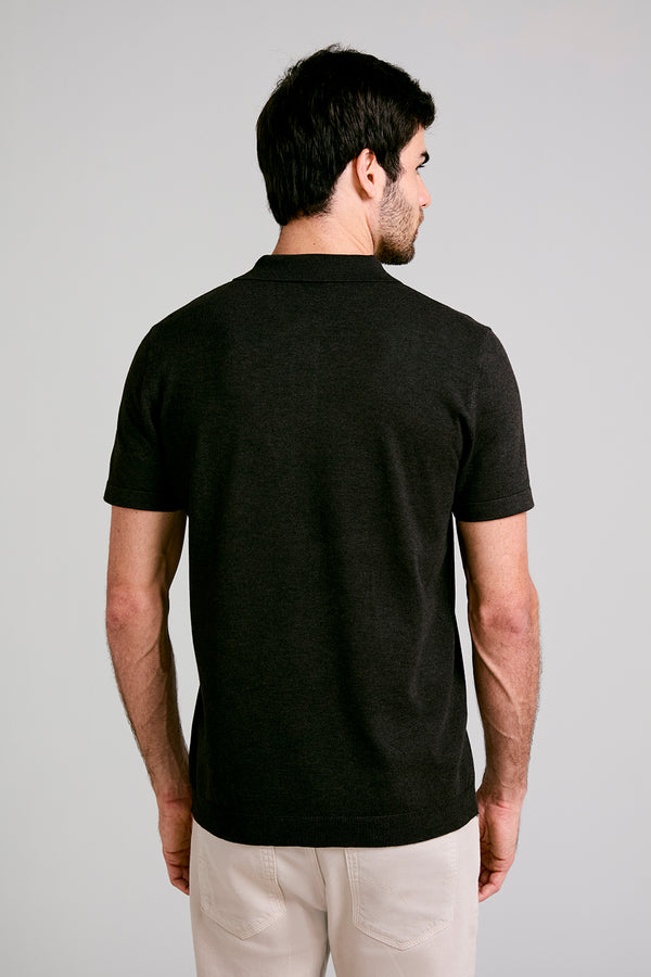 Camisa Polo Manga Curta Malha Slim Fit. - Cinza Grafite
