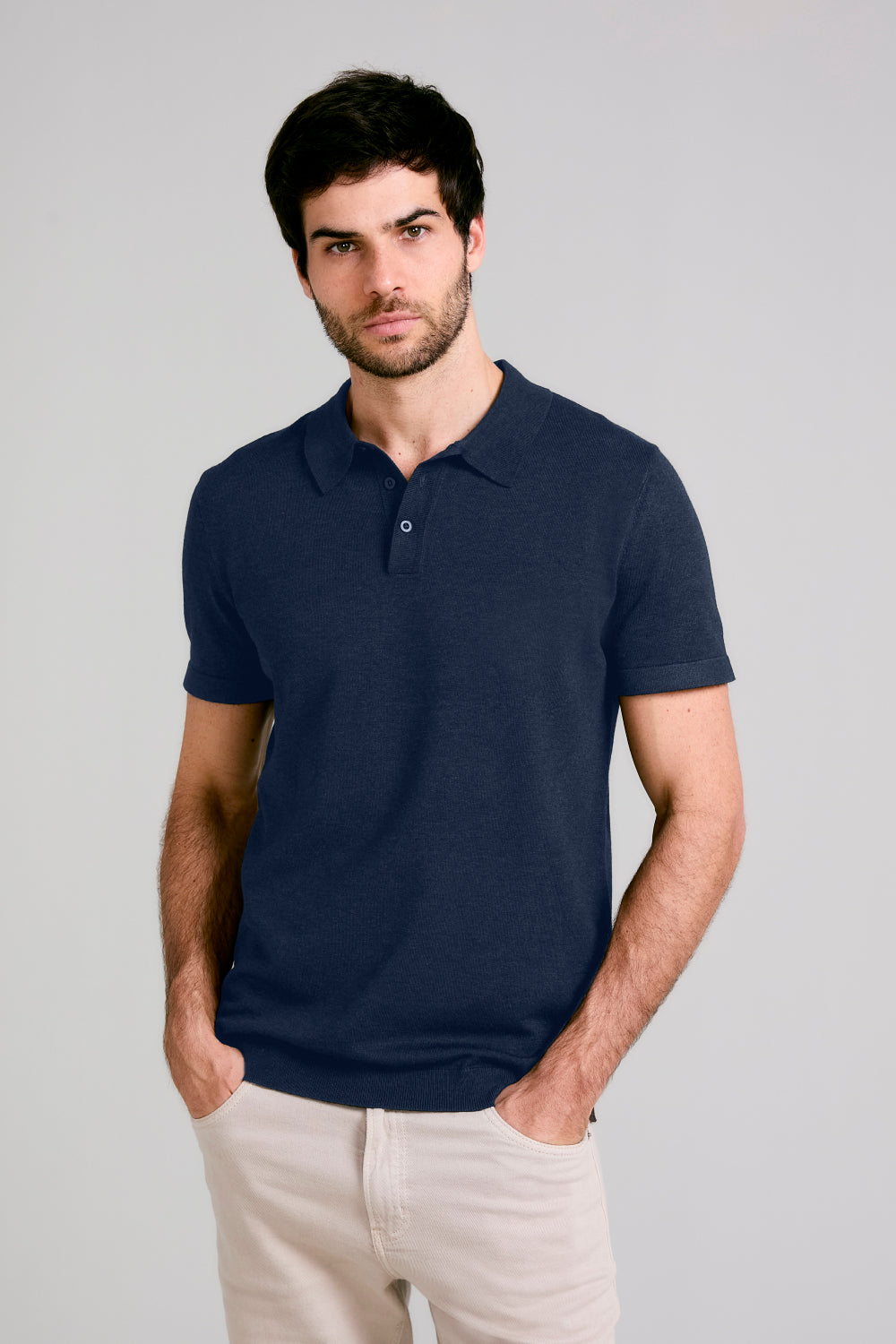 Camisa Polo Manga Curta Malha Slim Fit.
