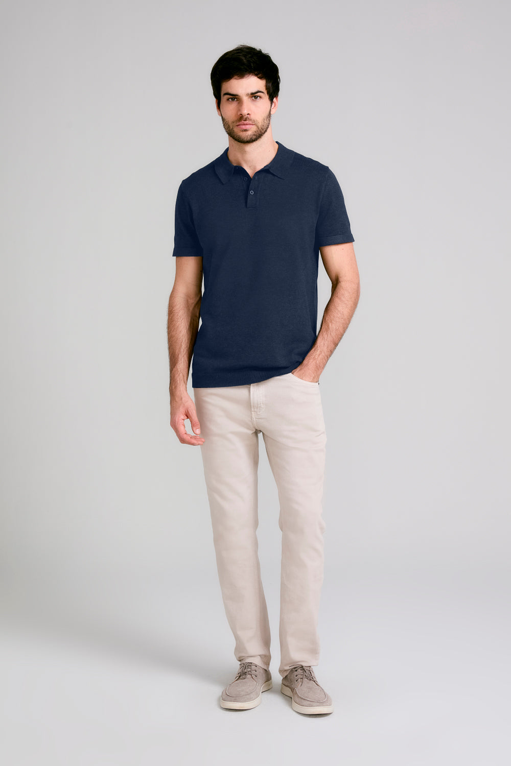 Camisa Polo Manga Curta Malha Slim Fit.