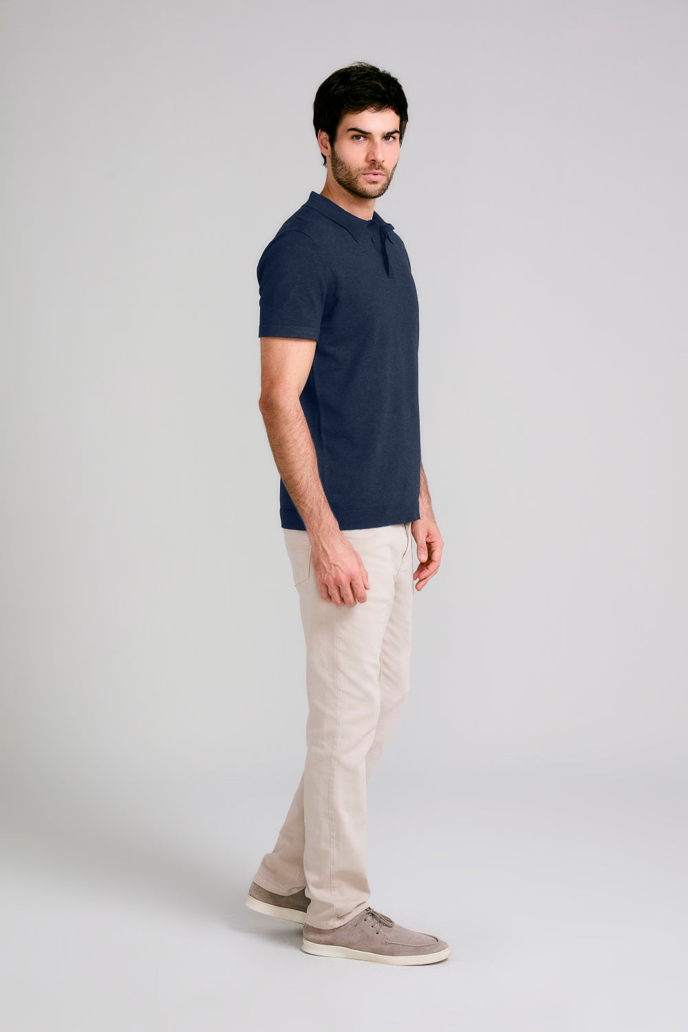 Camisa Polo Manga Curta Malha Slim Fit.