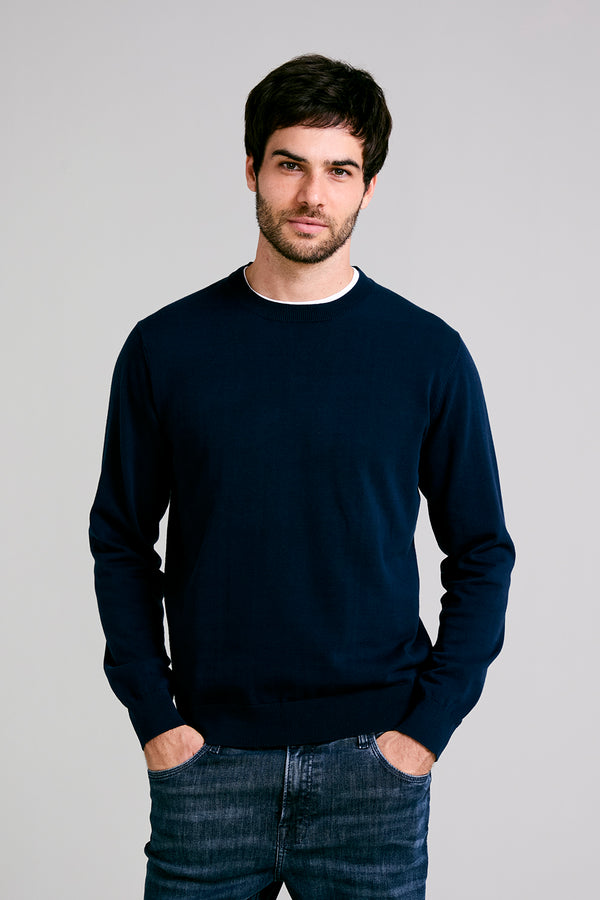 Tricot Liso Gola Careca - Azul Marinho