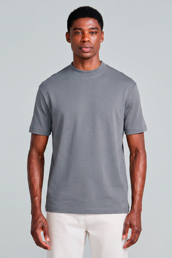 Camiseta Gola Média Comfort - Cinza