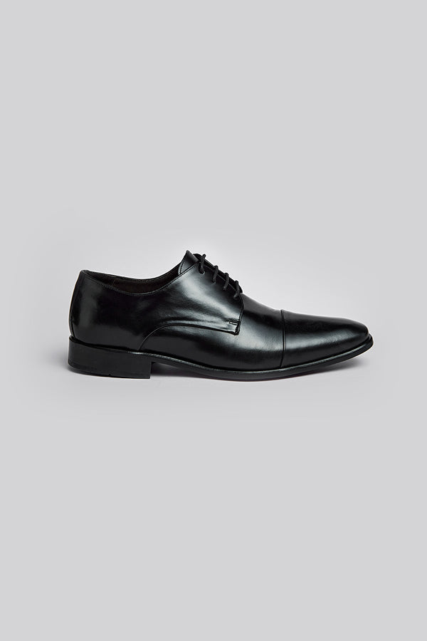 Sapato Derby Social de Couro com Cadarço Masculino - Preto