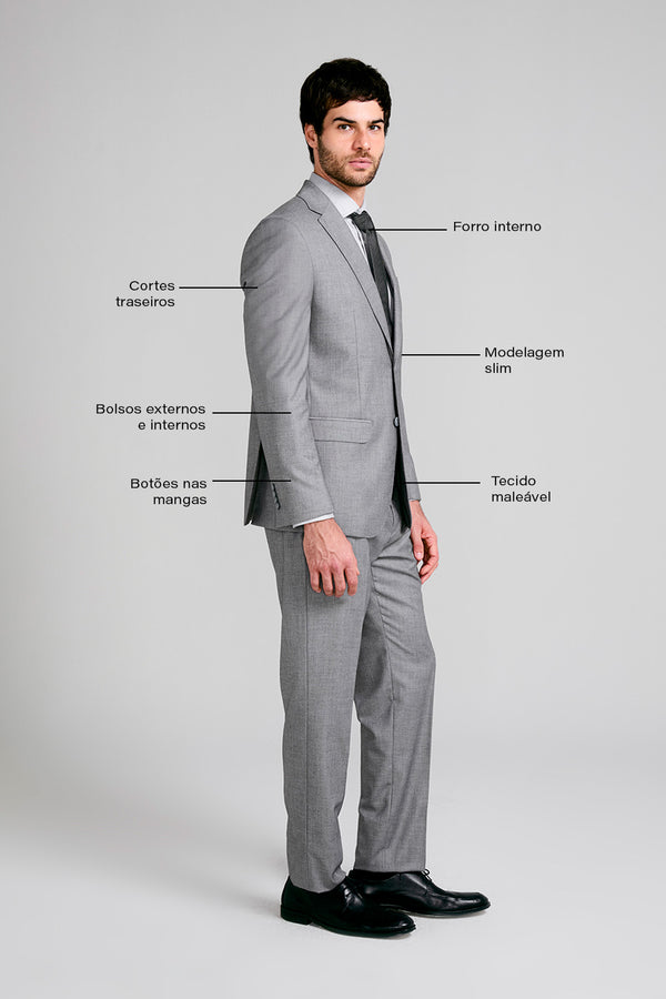 Terno Slim Fit PV Liso - Cinza Claro
